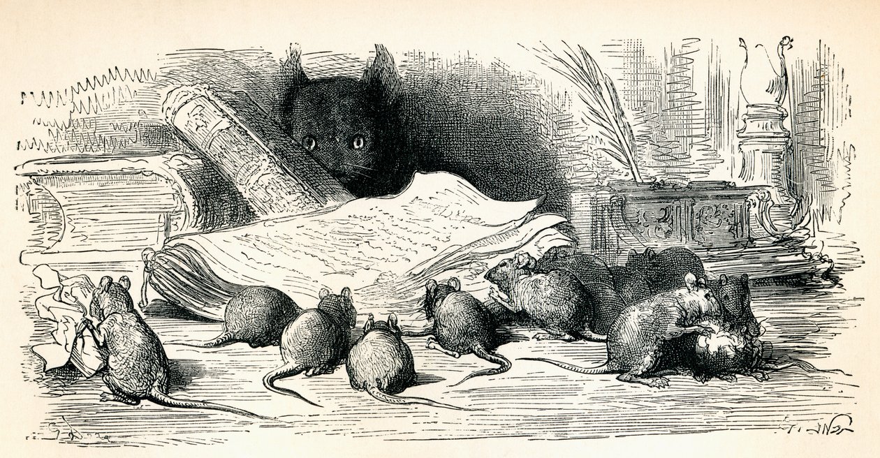 Según una obra de Gustave Dore a partir de Fábulas de La Fontaine. De Vida y recuerdos de Gustave Dore, publicado en 1885. de Gustave Dore