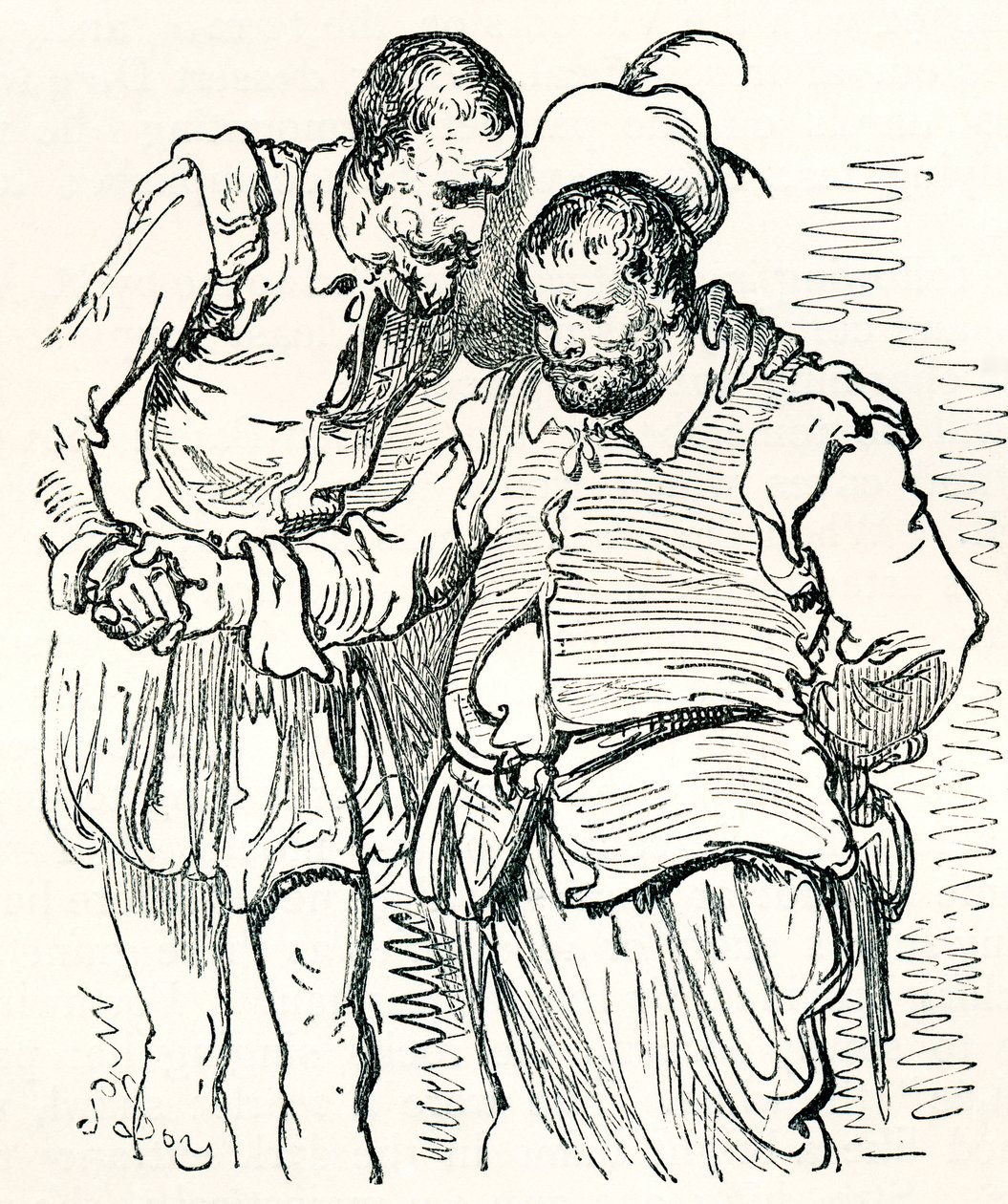 Según un dibujo original de Gustave Dore de Don Quijote y Sancho Panza. De Vida y recuerdos de Gustave Dore, publicado en 1885. de Gustave Dore