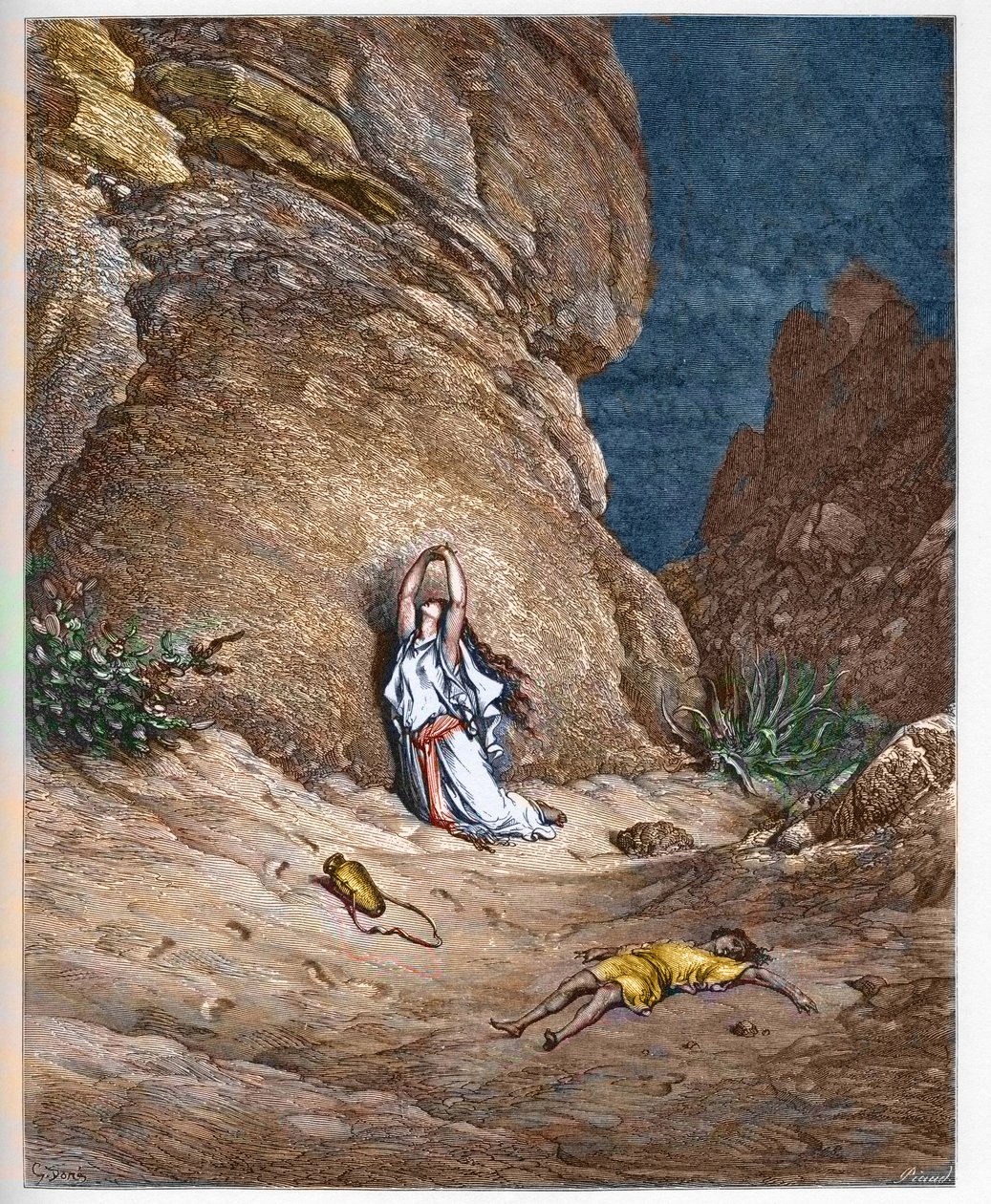 Agar y su hijo Ismael, en el desierto después de ser expulsados por Abraham - grabado en "La Biblia ilustrada" por Gustave Doré (1832-1883) de Gustave Dore