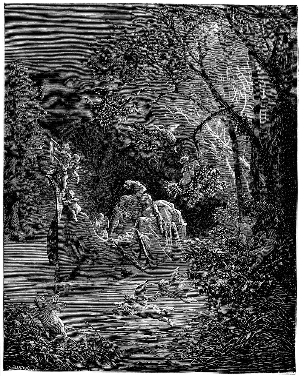 Alcina y Ruggiero como amantes felices pescando de Gustave Dore