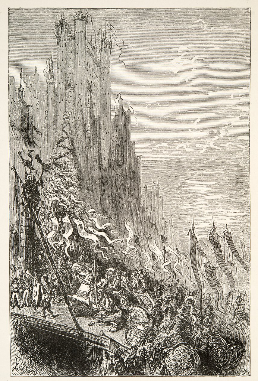 En la ciudad de la condesa de la fuente, de Historias de los Días del Rey Arturo por Charles Henry Hanson, pub.1898 de Gustave Dore