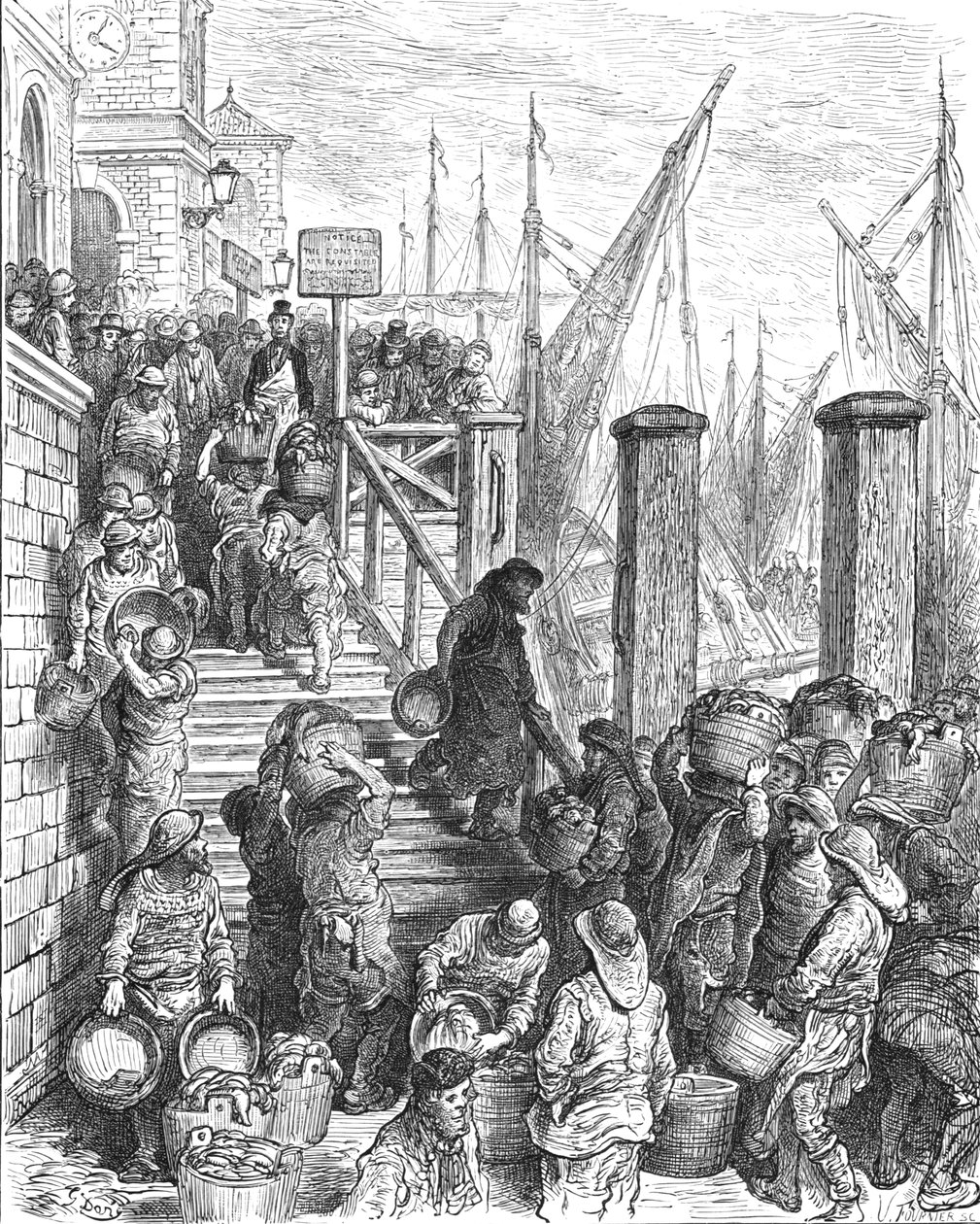 Billingsgate - Desembarco del pescado, 1872 de Gustave Dore
