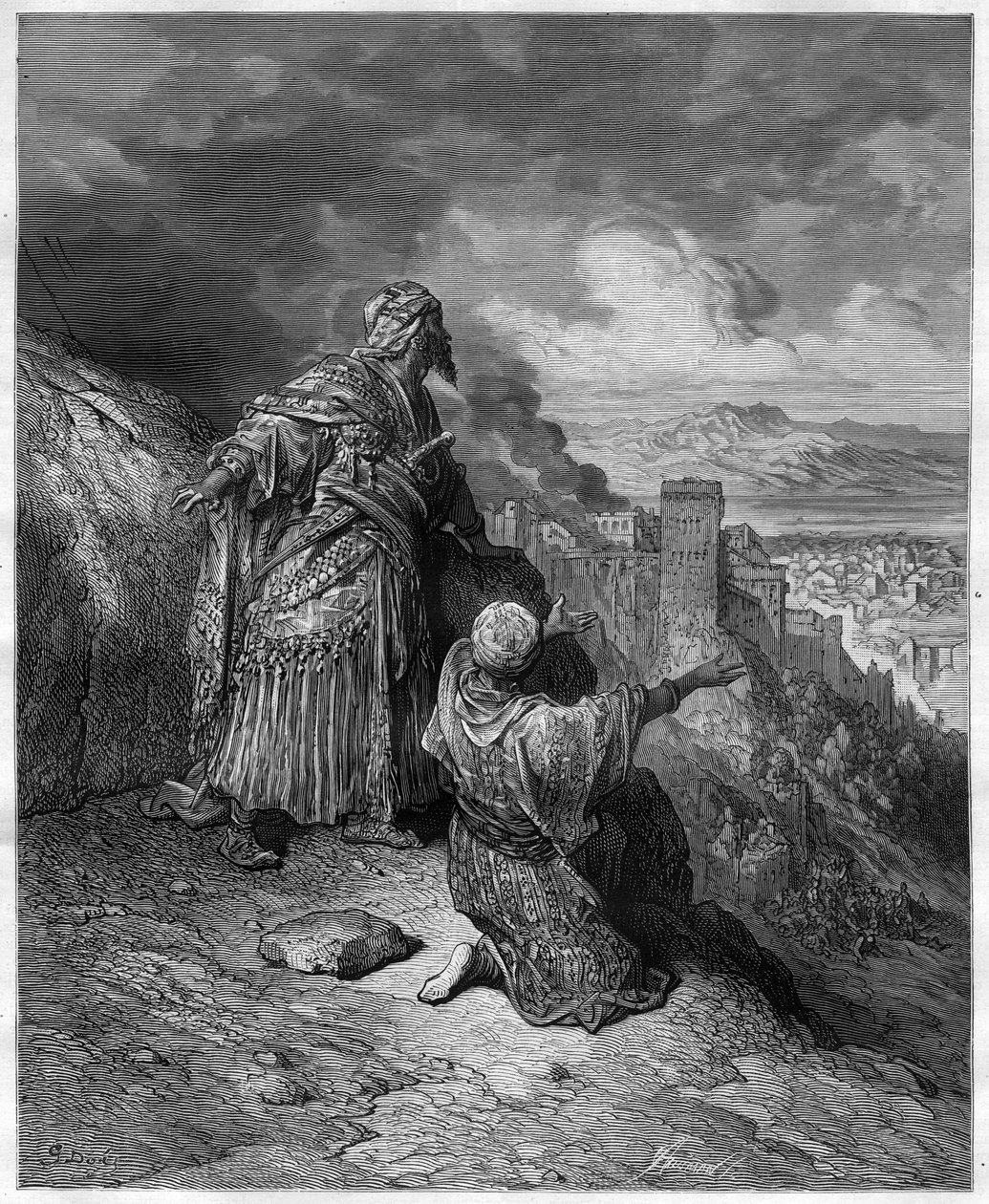 Boabdil deja Granada - Abu Abd Allah Mohammed, alias El Chico (Muhammad XII) (1459-1533) el último rey árabe de Granada, ilustración de 