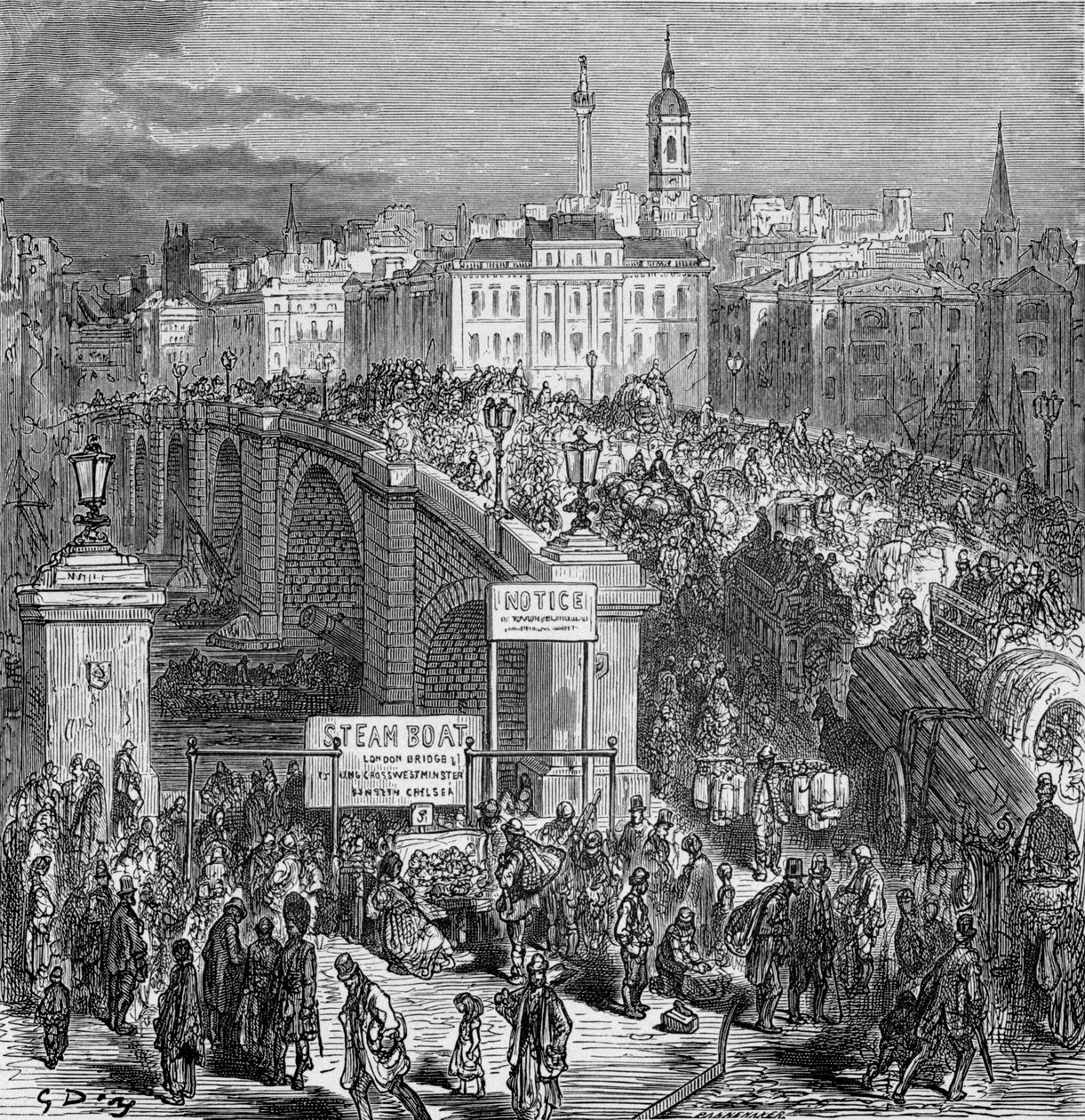 Escena ocupada en el Puente de Londres, 1872 de Gustave Dore