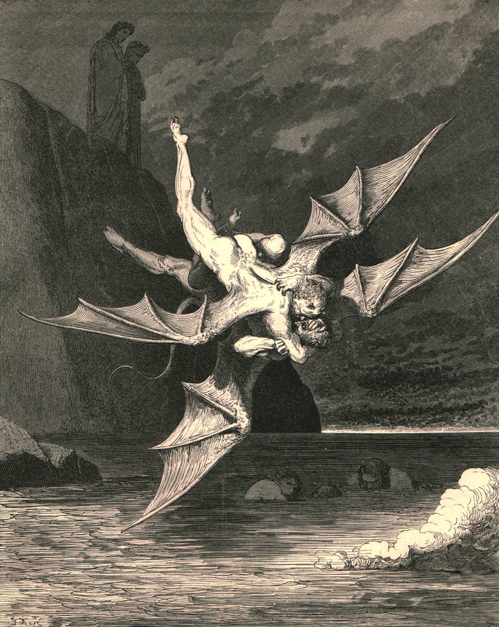 Pero el otro resultó ser un azor...y en el lago hirviente ambos cayeron de Gustave Dore