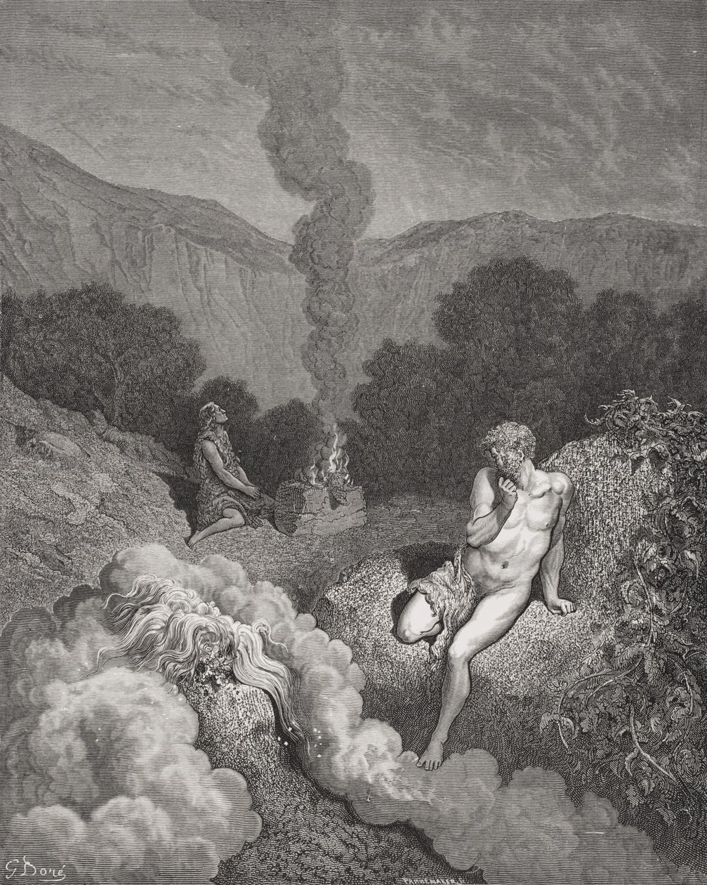 Caín y Abel ofreciendo sus sacrificios, ilustración de 