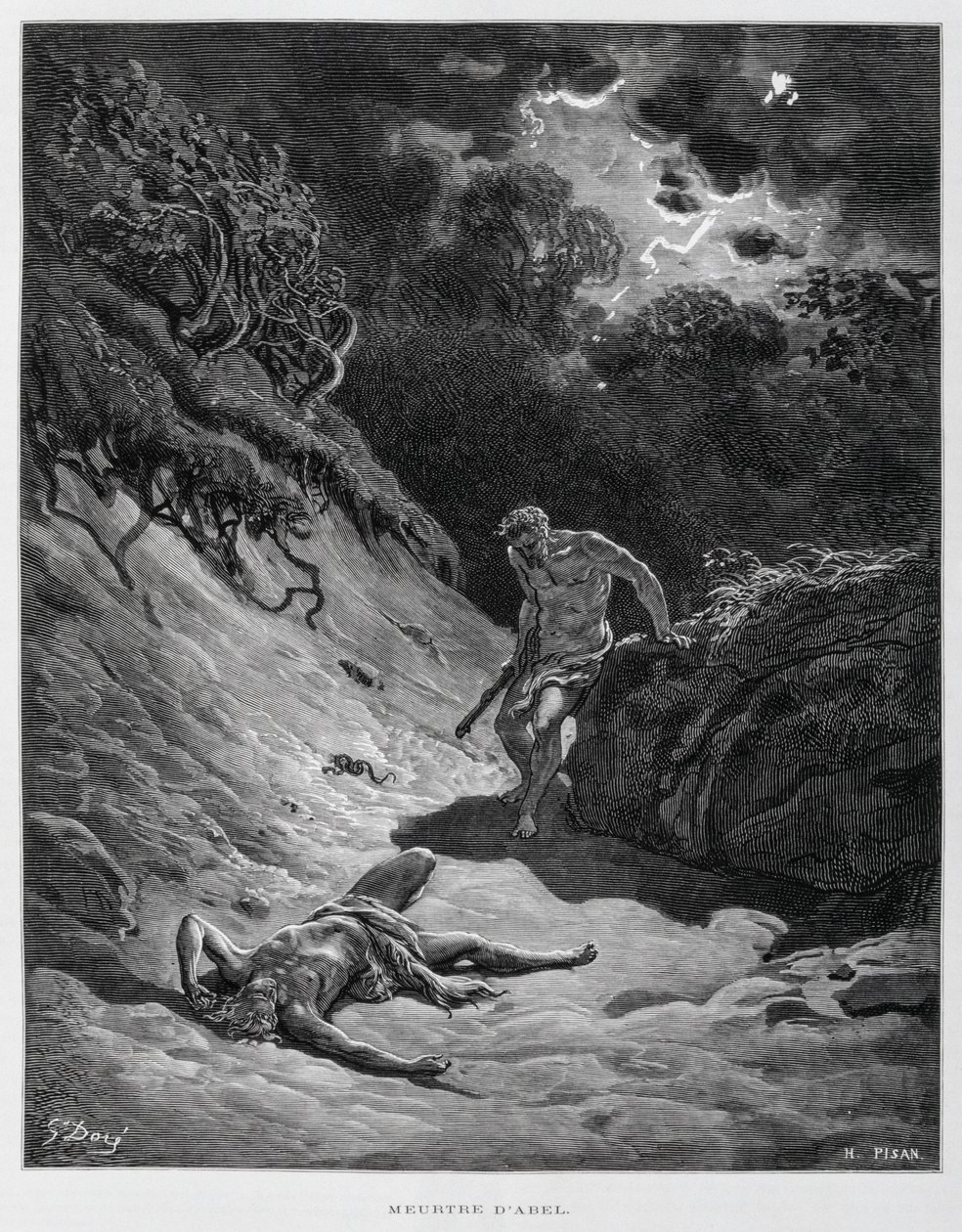 Caín mata a su hermano Abel, Ilustración de la Biblia de Dore de Gustave Dore
