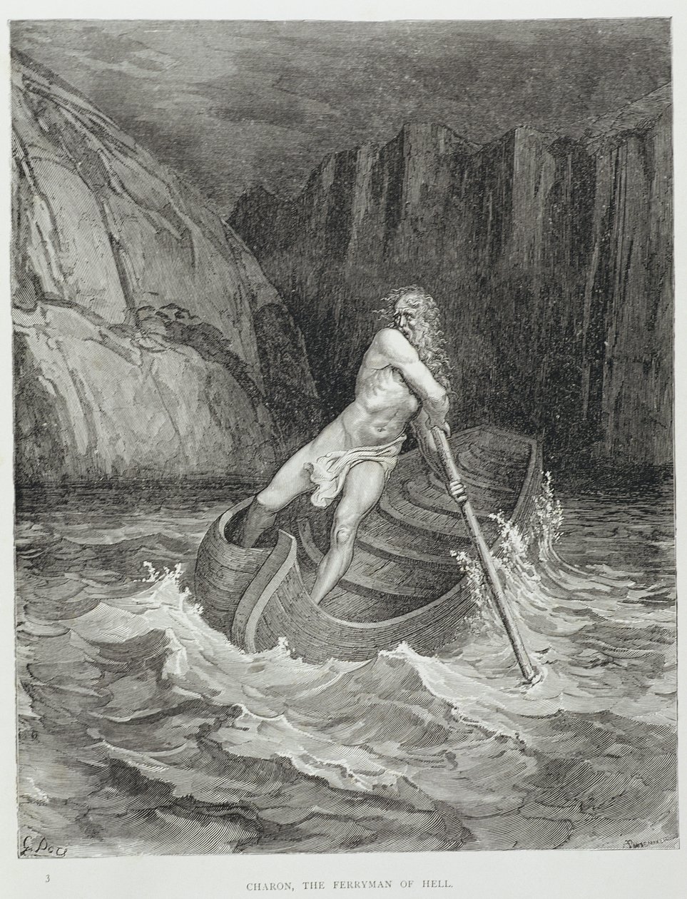 Caronte, el Barquero del Infierno, de La Divina Comedia (Infierno) por Dante Alighieri (1265-1321) grabado por Stephane Pannemaker (1847-1930) c.1868 de Gustave Dore