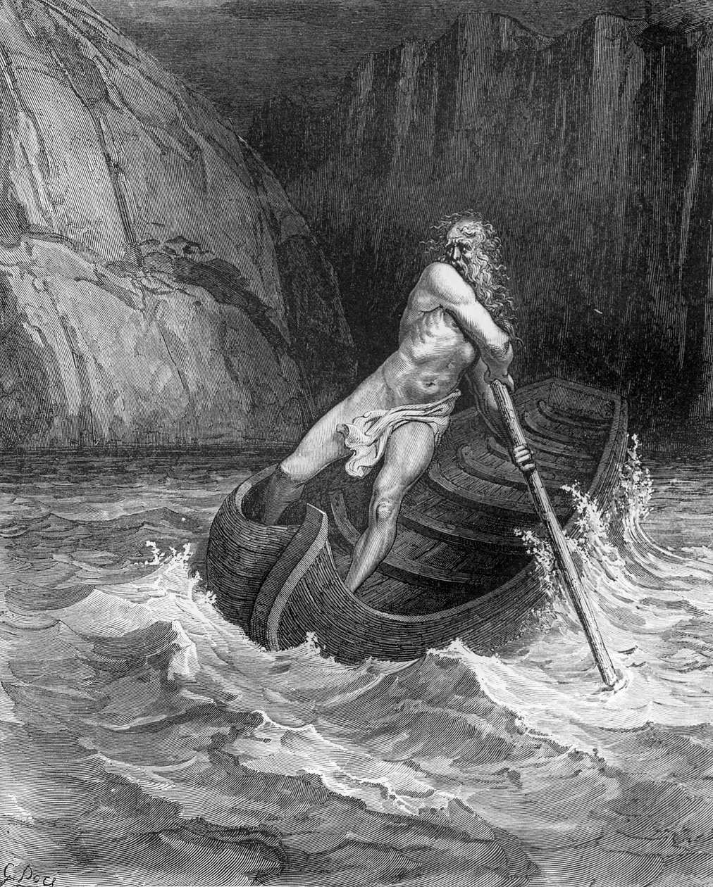Caronte, el barquero del infierno, de La Divina Comedia (Infierno) de Dante Alighieri (1265-1321) grabado por Stéphane Pannemaker (1847-1930) c.1868 de Gustave Dore