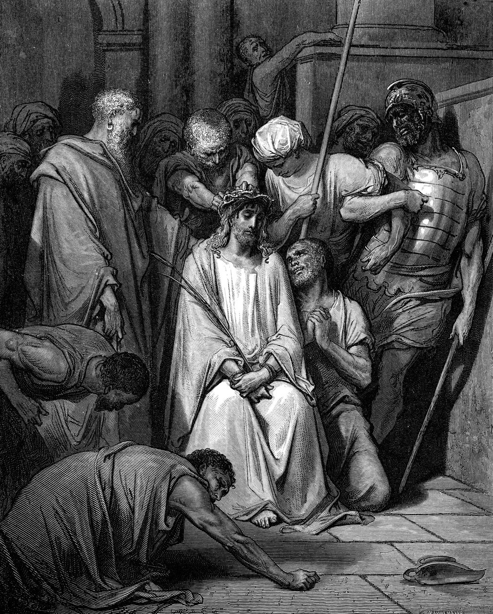 Cristo burlado y la corona de espinas colocada en su cabeza de Gustave Dore