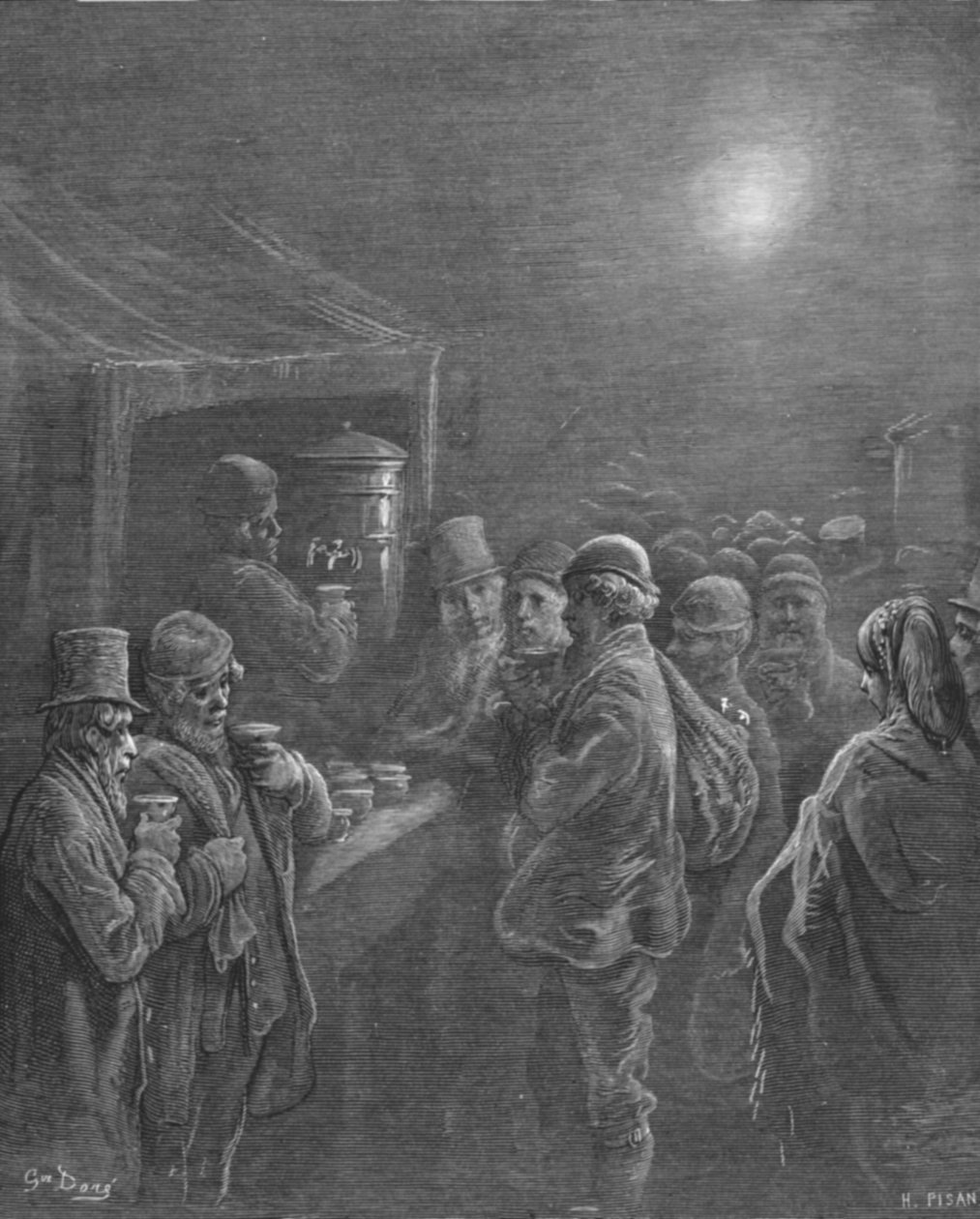 Puesto de café - Temprano en la mañana de Gustave Dore