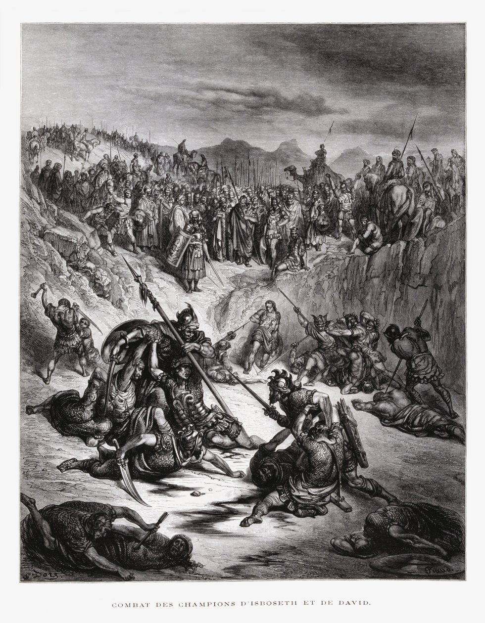 Soldados de combate de Is-boset y David, ilustración de la Biblia de Dore de Gustave Dore