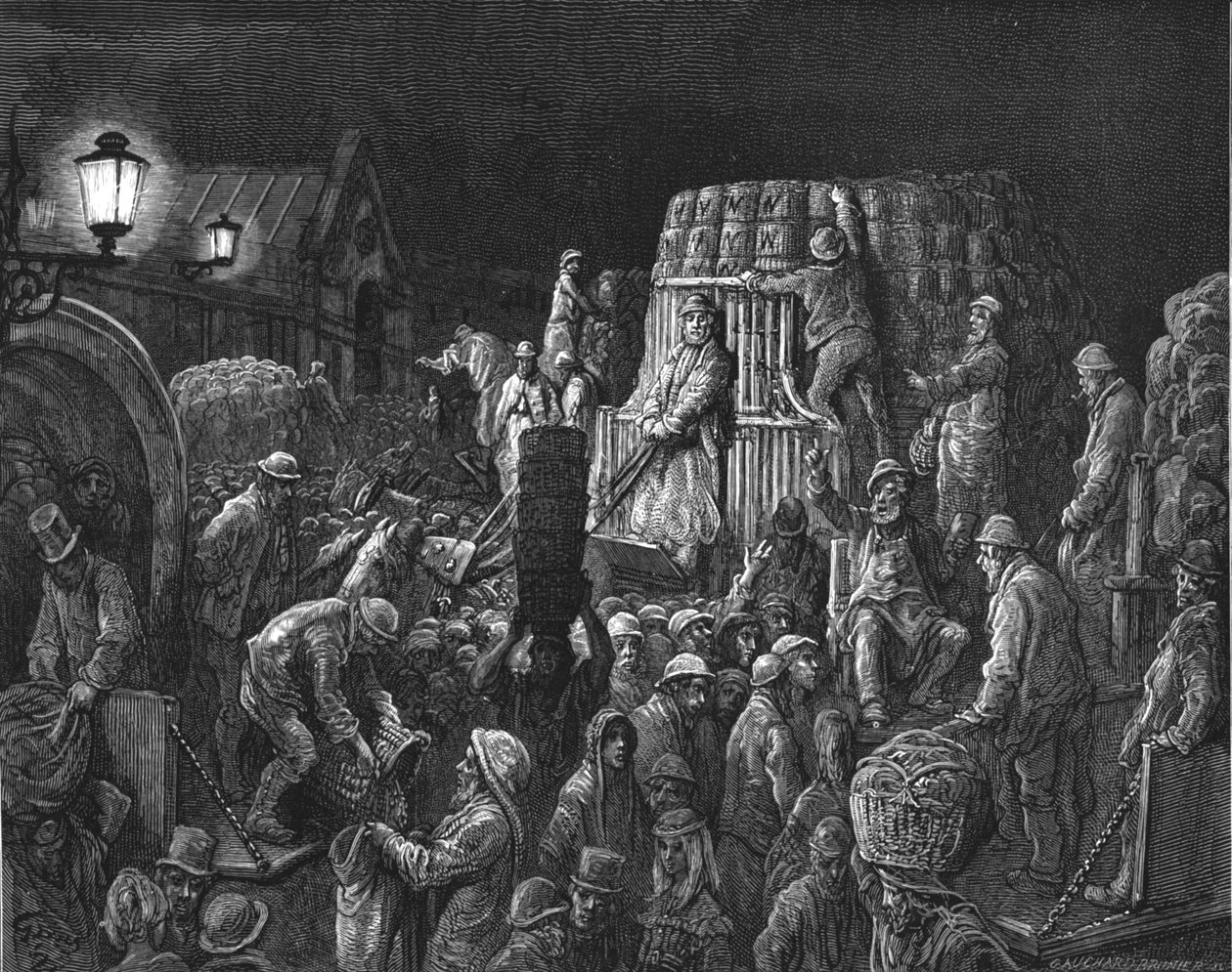 Mercado de Covent Garden - Temprano en la mañana de Gustave Dore