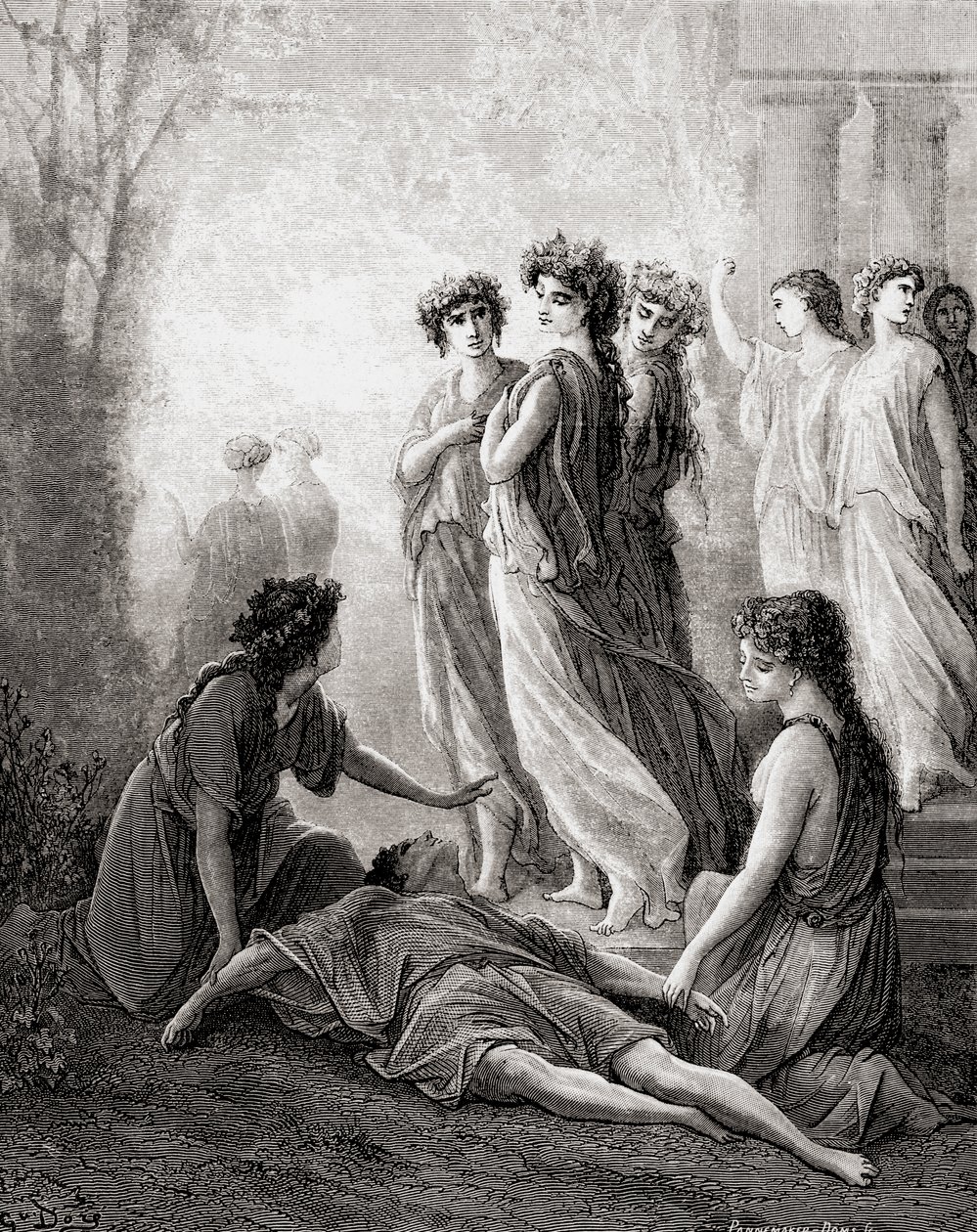 Daphnis et Alcimadure, de una edición de finales del siglo XIX de Fábulas de La Fontaine (grabado en madera) de Gustave Dore
