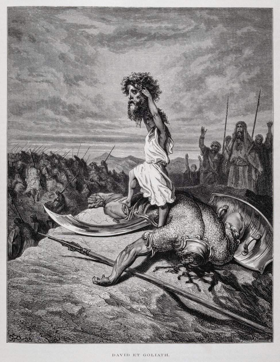 David mata a Goliat, Ilustración de la Biblia de Dore de Gustave Dore
