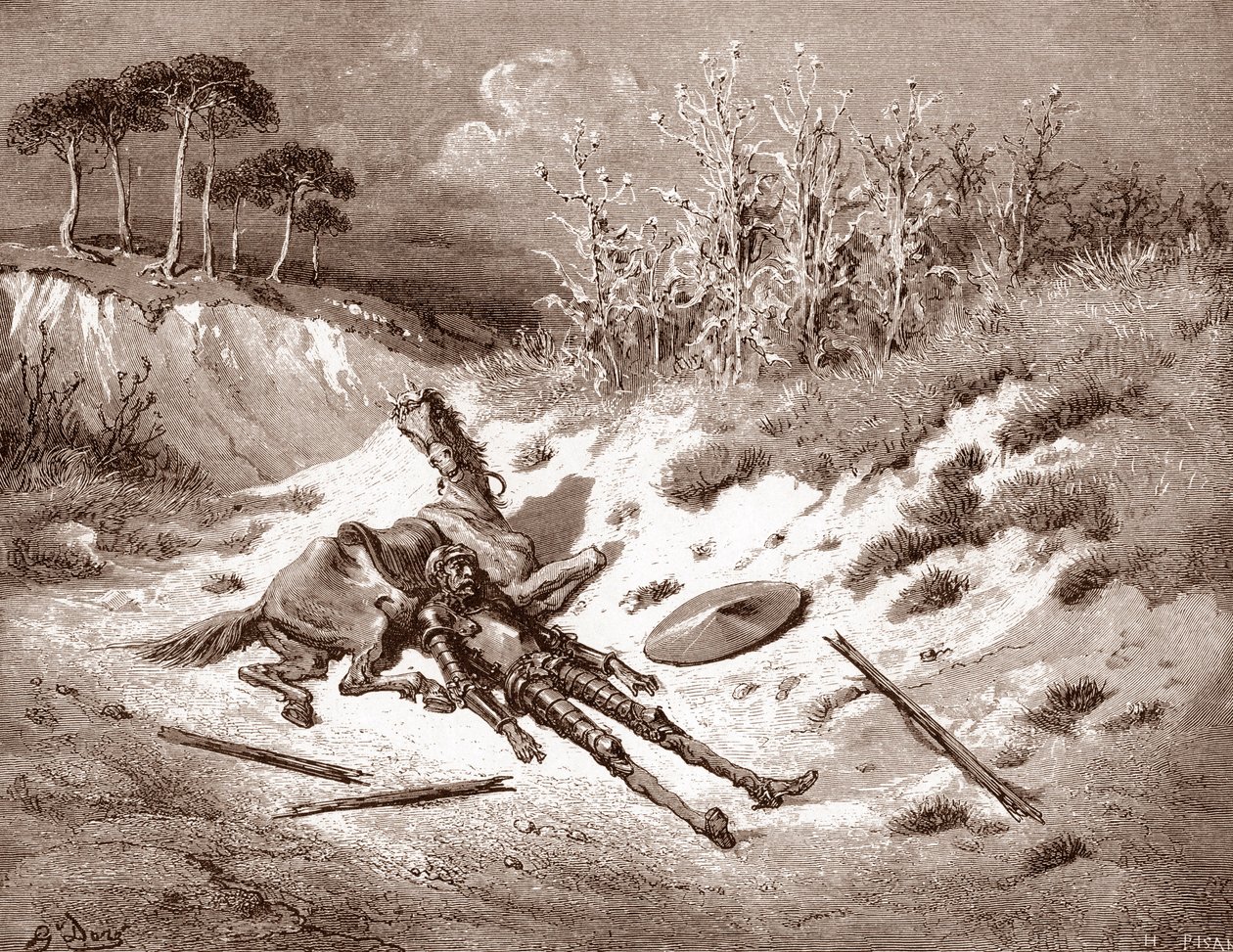 Don Quijote Después de su paliza, el Quijote llama a su dama ideal Dulcinea del Toboso Grabado de Gustave Dore (1832-1883) para "El Ingenioso Hidalgo Don Quijote de la Mancha" de Miguel de Cervantes (1547-1616) 1863 Colección particular de Gustave Dore