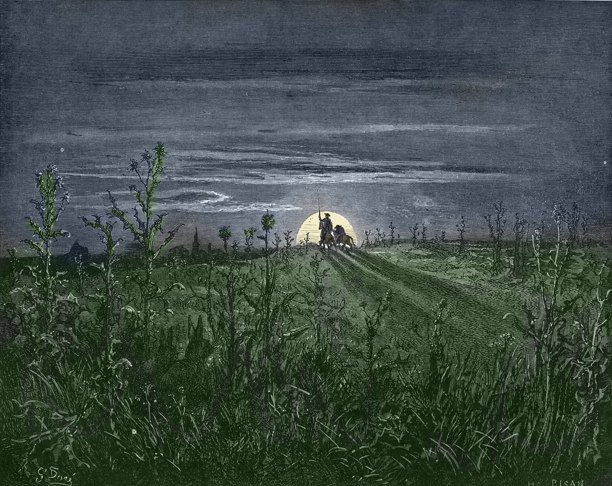 Don Quijote y Sancho, en su camino a Toboso - de “Don Quijote de la Mancha” de Miguel de Cervantes (1547-1616) - xilografía según dibujo de Gustave Doré (1832-1883) de Gustave Dore