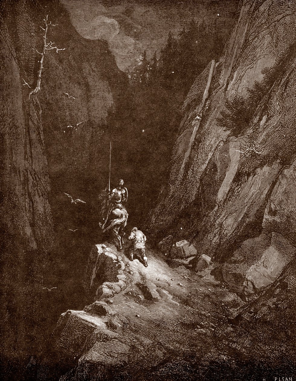 Don Quijote y sancho Panza en el corazón de la sierra morena Grabado de Gustave Dore (1832-1883) para "L
