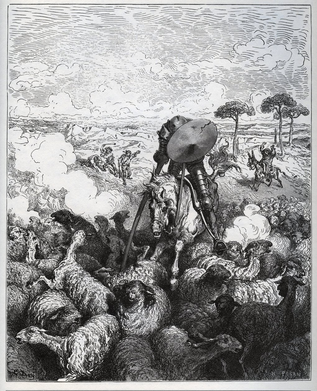 Don Quijote ataca un rebaño de ovejas, creyendo que se enfrentaba al ejército de Alifanfarón de Taprobana - de 