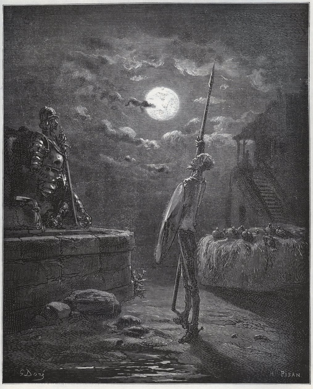 Don Quijote vela sus armas - de "Don Quijote de la Mancha" de Miguel Cervantes de Gustave Dore