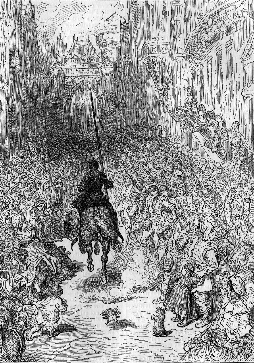 Dibujo de Gustave Doré (1832-1883) para el poema “Rolando furioso” (“Orlando furioso”) (siglo XVI) de Ludovico Ariosto, conocido como el Ariosta. Grabado en “El diario de la juventud” de Gustave Dore