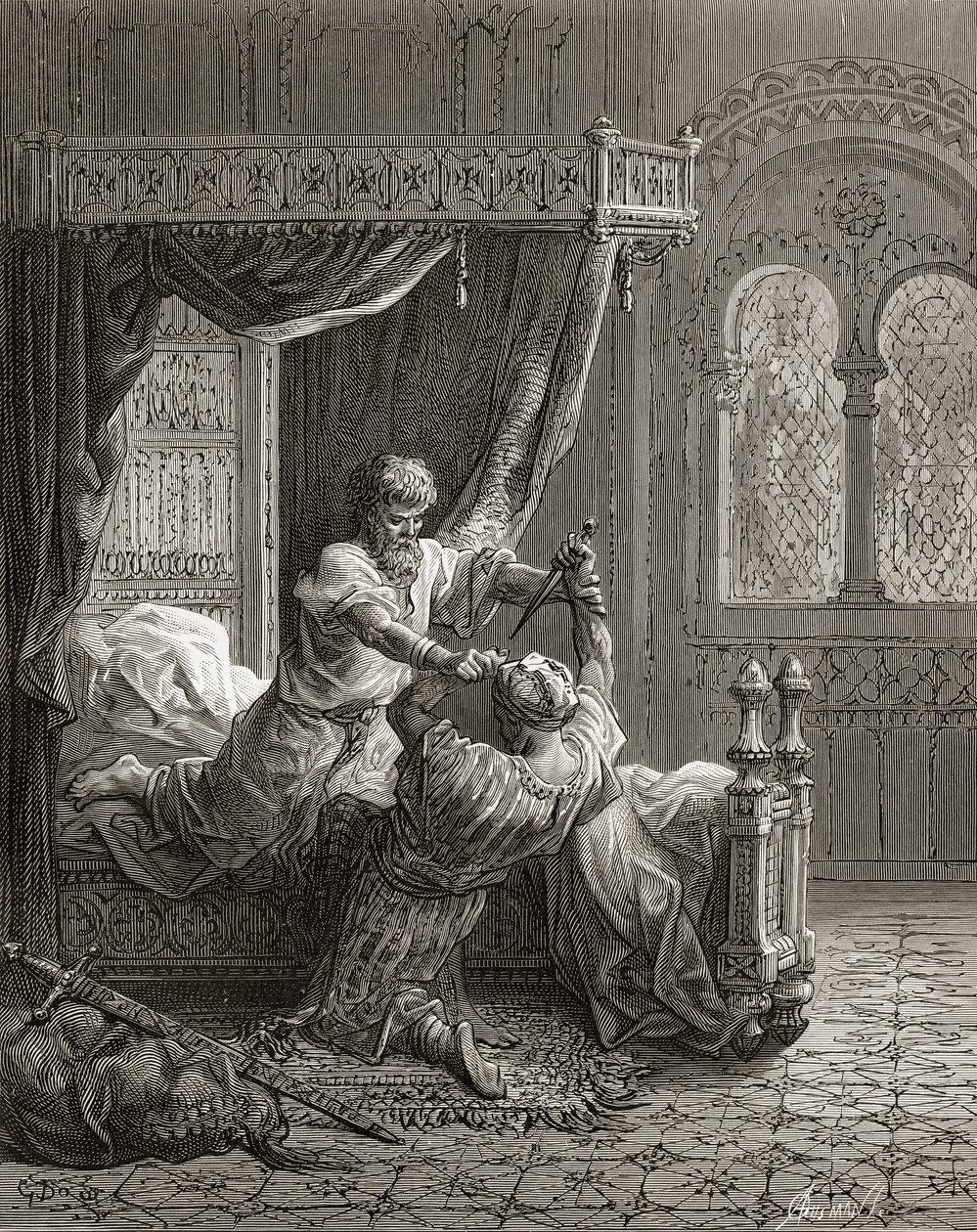Eduardo I (1239-1307) de Inglaterra mata a su posible asesino en junio de 1272, ilustración de 