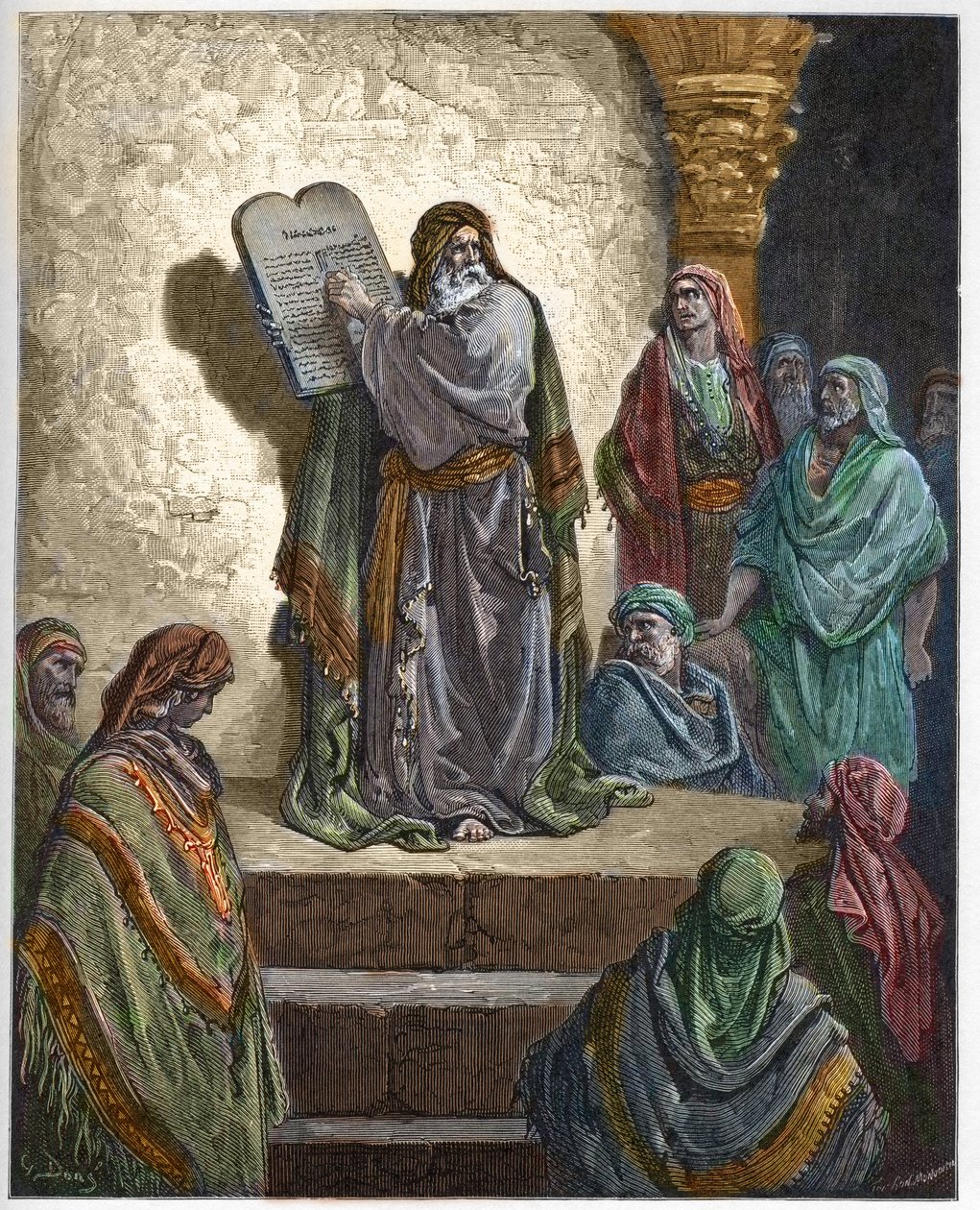 Esdras el Escriba lee la Ley al Pueblo - grabado en “La Biblia ilustrada” por Gustave Doré (1832-1883) - Grabado de “La Biblia de Doré” de Gustave Dore