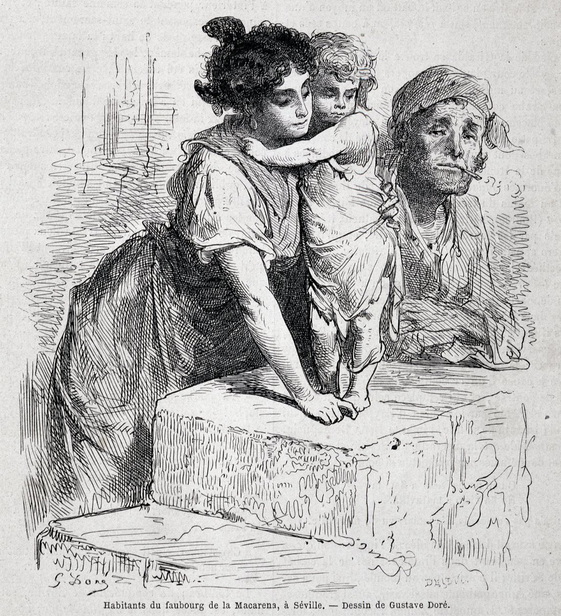 Familia del barrio de Macarena en Sevilla - dib. por Gustave Doré, en “Le Tour du monde”, 2ª semana 1865 de Gustave Dore