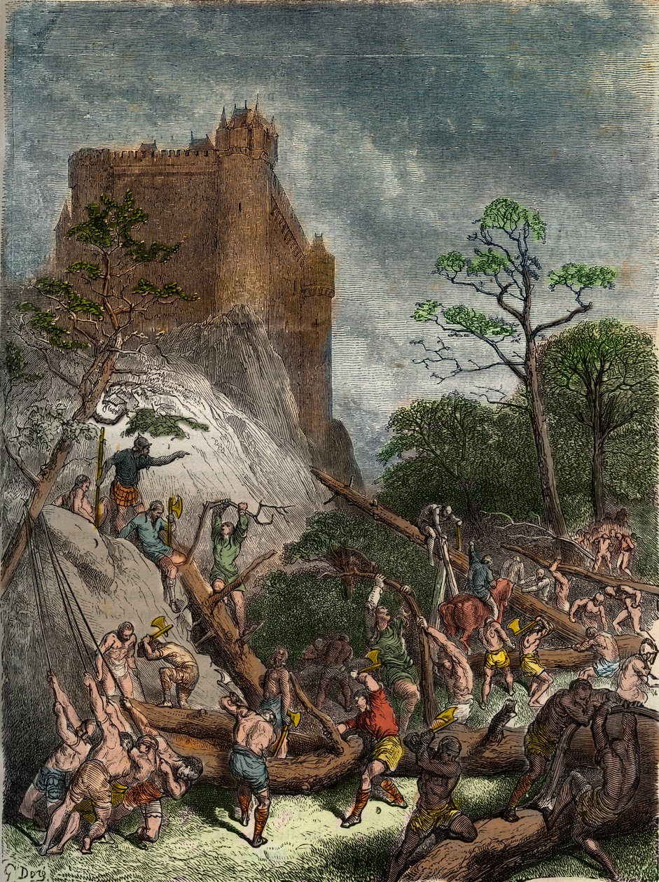 Feudalismo en la Edad Media: Siervos trabajando para el Señor - Grabado de Gustave Doré del siglo XIX en “Historia Nacional ilustrada de Francia desde los tiempos más antiguos hasta el presente” 1876 - Colección privada de Gustave Dore