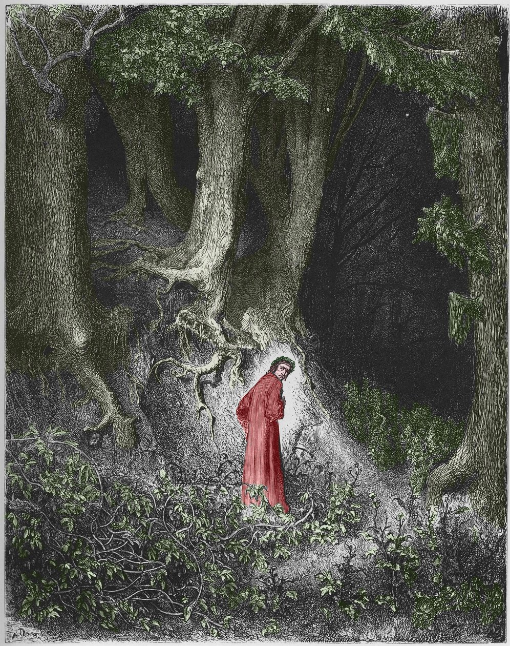 Primer canto del infierno: el poeta Dante se encuentra en un bosque. Ilustración de Gustave Dore de Gustave Dore