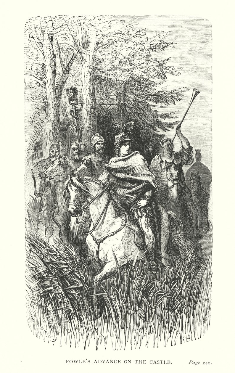 Avance de Fowle sobre el castillo (grabado) de Gustave Dore
