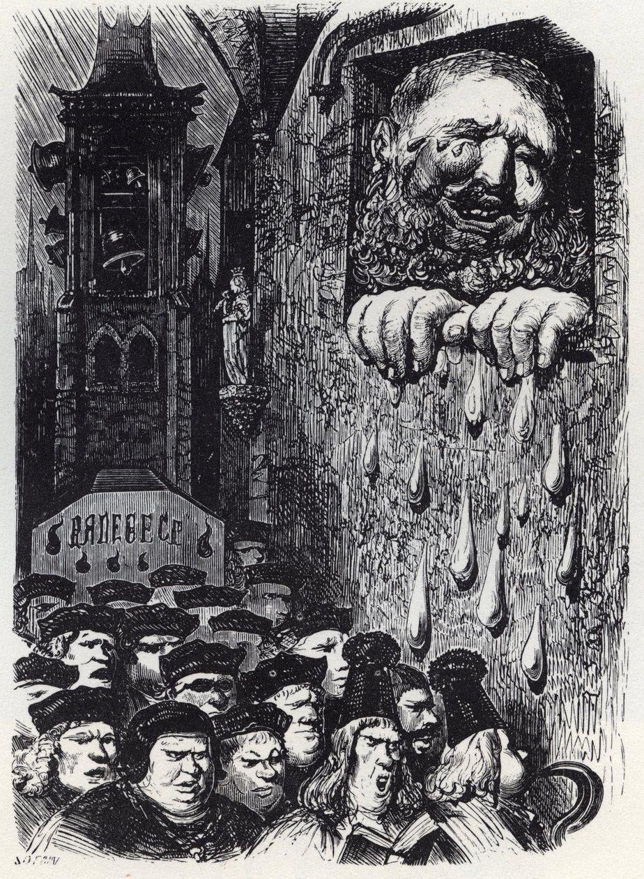 Gargantúa lamentando la muerte de su esposa - Gargantúa lamentando a su esposa - ilustración de 