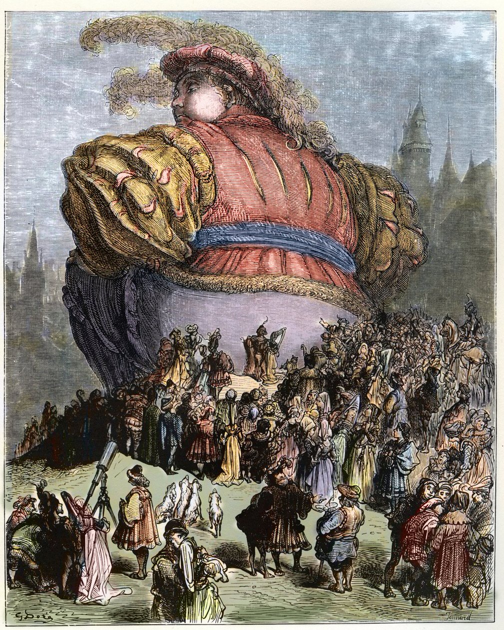 Gargantúa visita París - El pueblo de París se maravilla con Gargantúa - ilustración de 