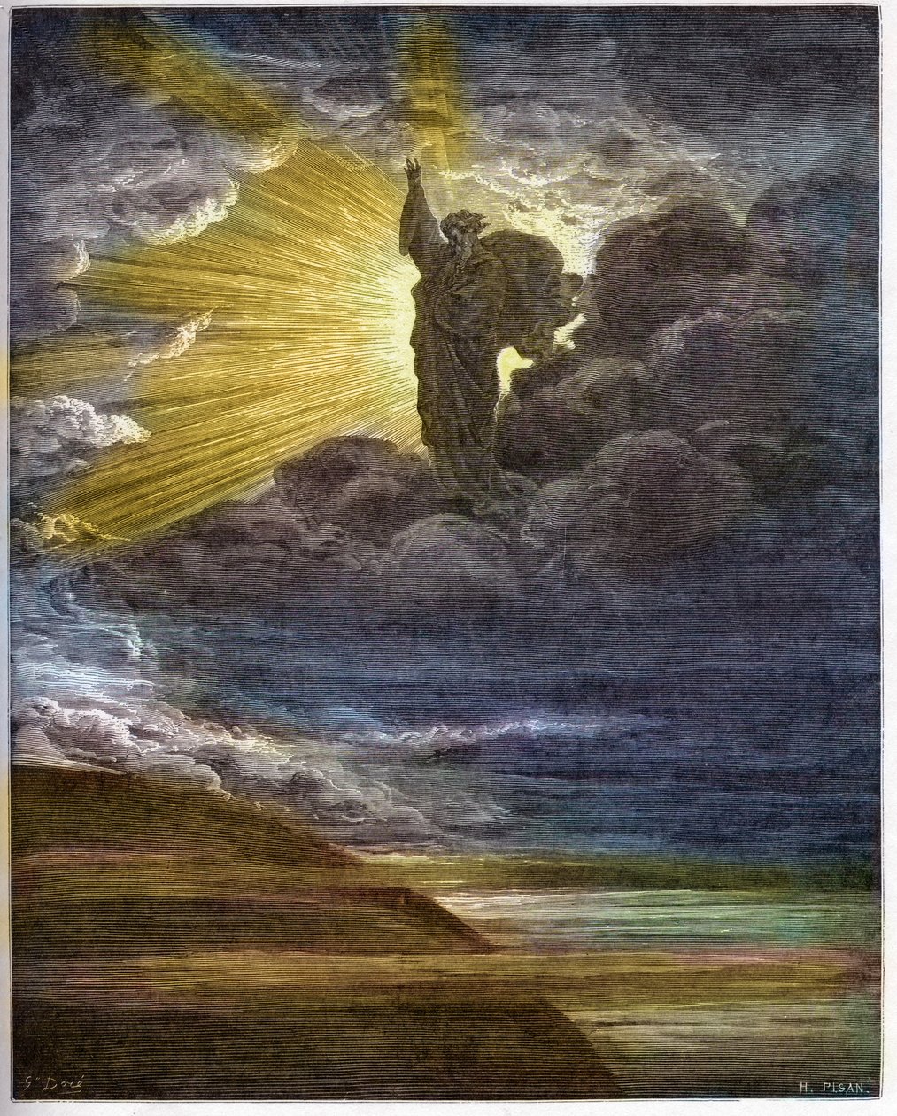 Dios creando la luz - La Creación de la Luz - Antiguo Testamento (Génesis) - Creación de la luz - grabado en "La Biblia ilustrada" por Gustave Doré (1832-1883) - Grabado de "La Biblia de Doré" de Gustave Dore