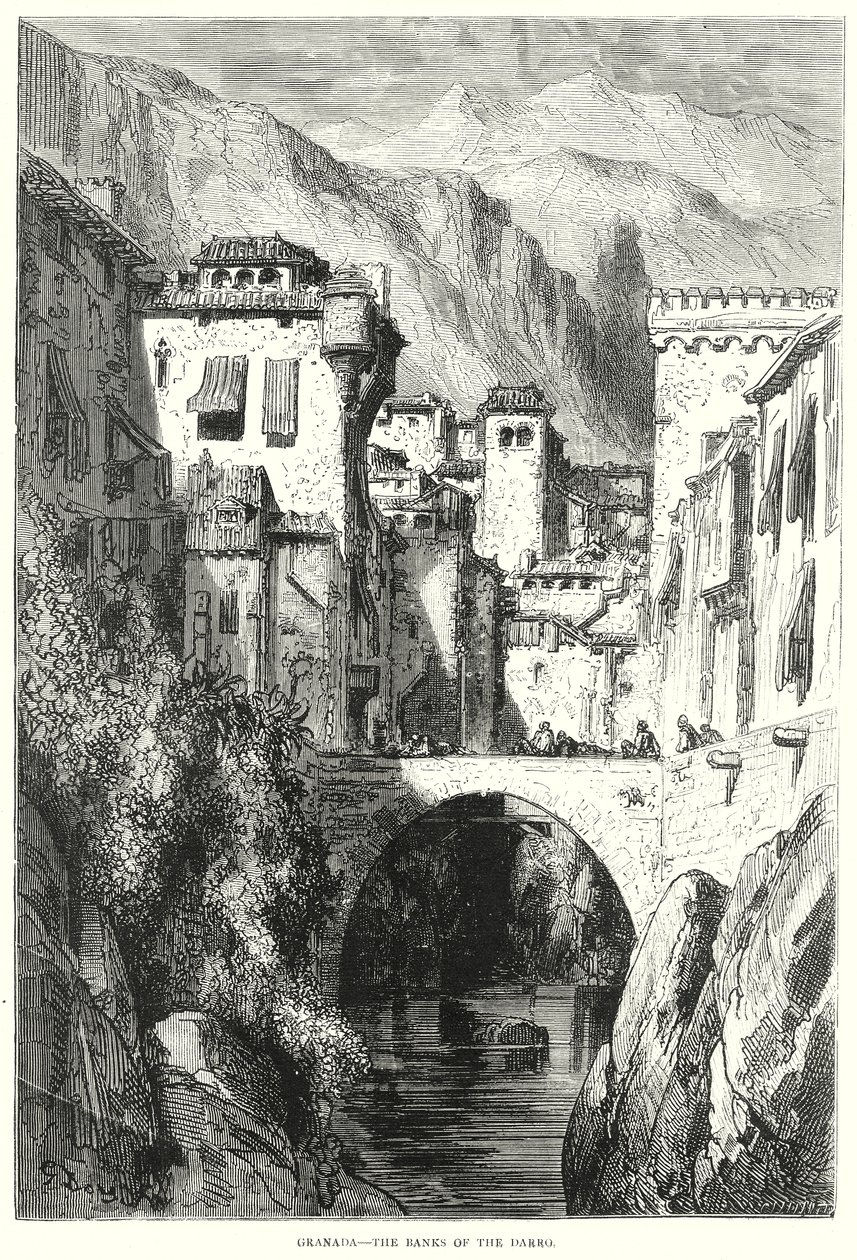 Granada - Orillas del Darro (grabado) de Gustave Dore