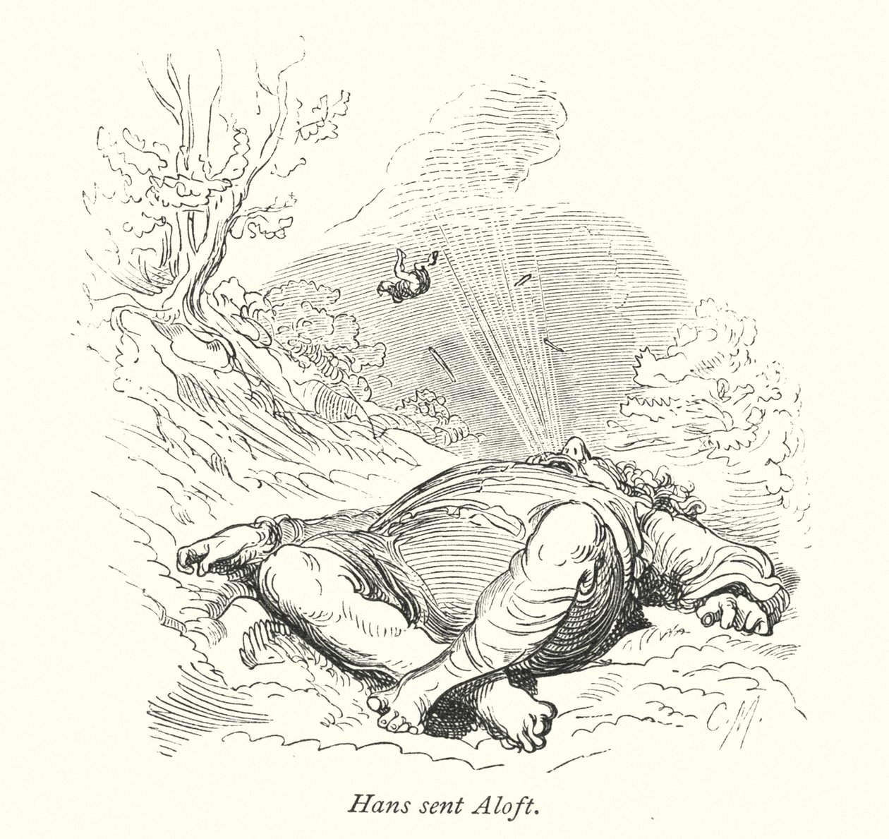 Hans Sent Aloft (grabado) de Gustave Dore