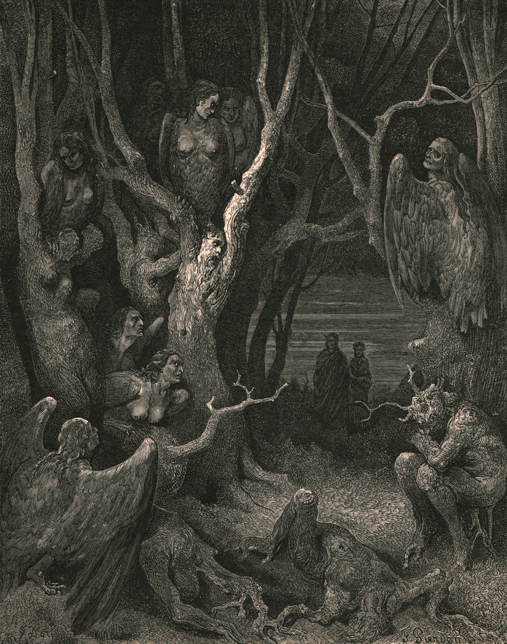 Aquí las brutales arpías hacen su nido, c. 1890 de Gustave Dore
