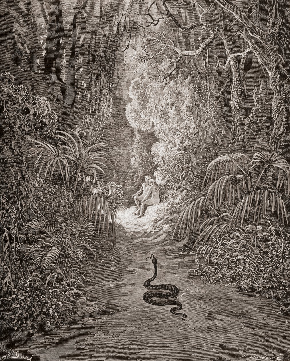 Ilustración de Gustave Dore 1832-1883 Artista e ilustrador francés para El paraíso perdido de John Milton Libro IX líneas 434 y 435 de Gustave Dore