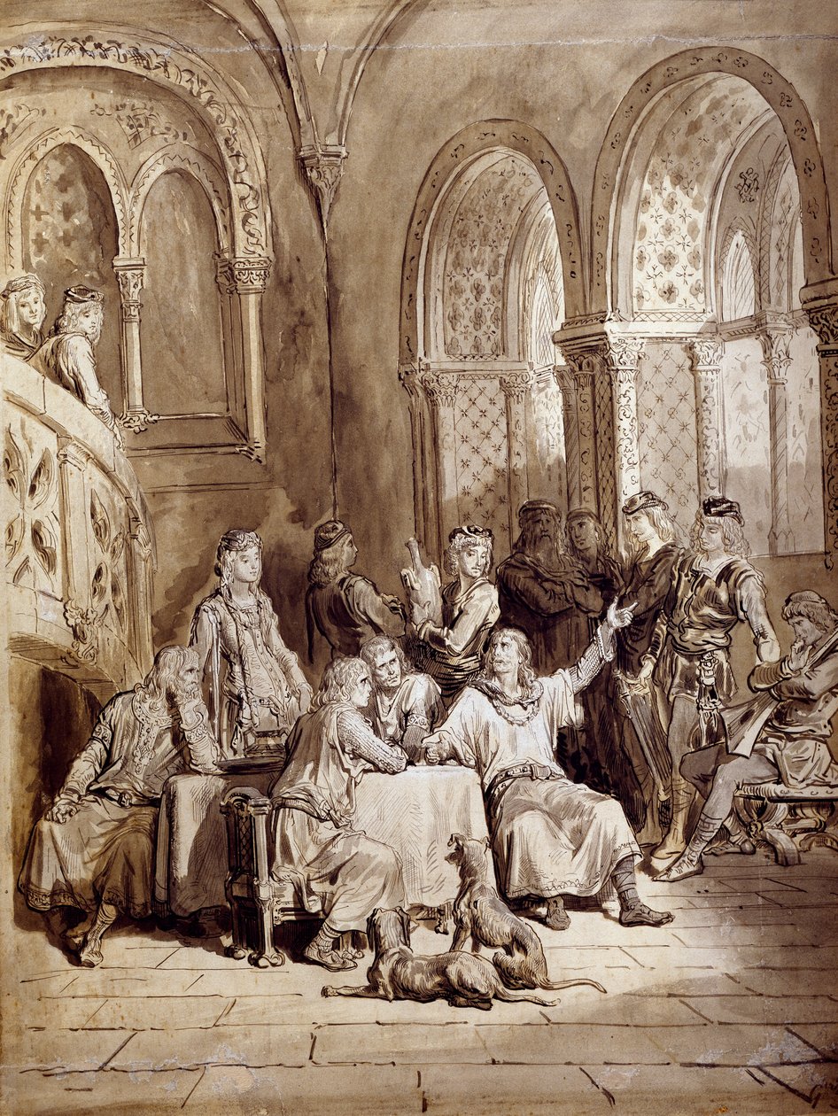 Ilustración para la serie de poemas, Idylls of the King, grabado por Gustave Doré de Gustave Dore