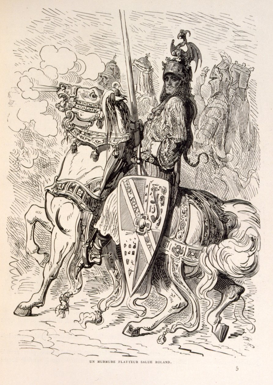 Ilustración de Roldán a caballo. de La legende de Croque-Mitaine. de Gustave Dore
