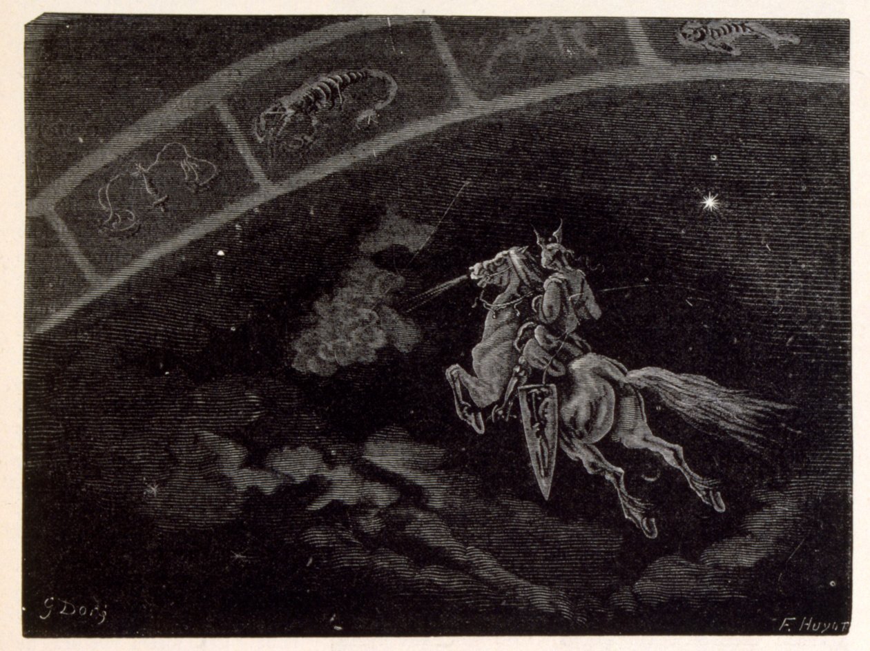 Ilustración del signo zodiacal Escorpio. de La legende de Croque-Mitaine. de Gustave Dore