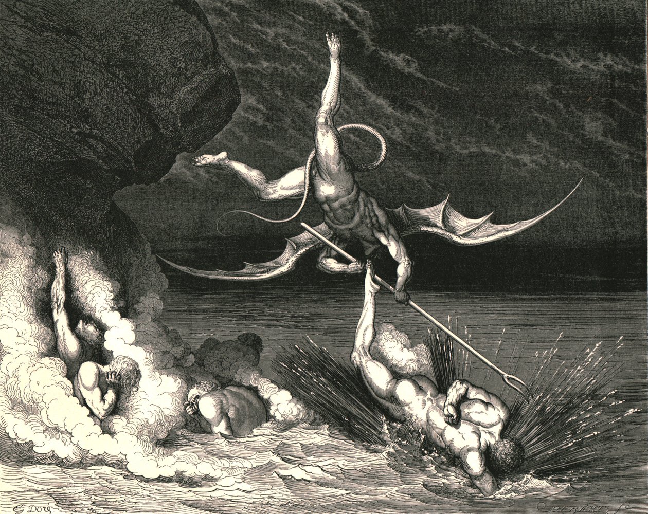 En la persecución, exclamó, Estás atrapado de Gustave Dore