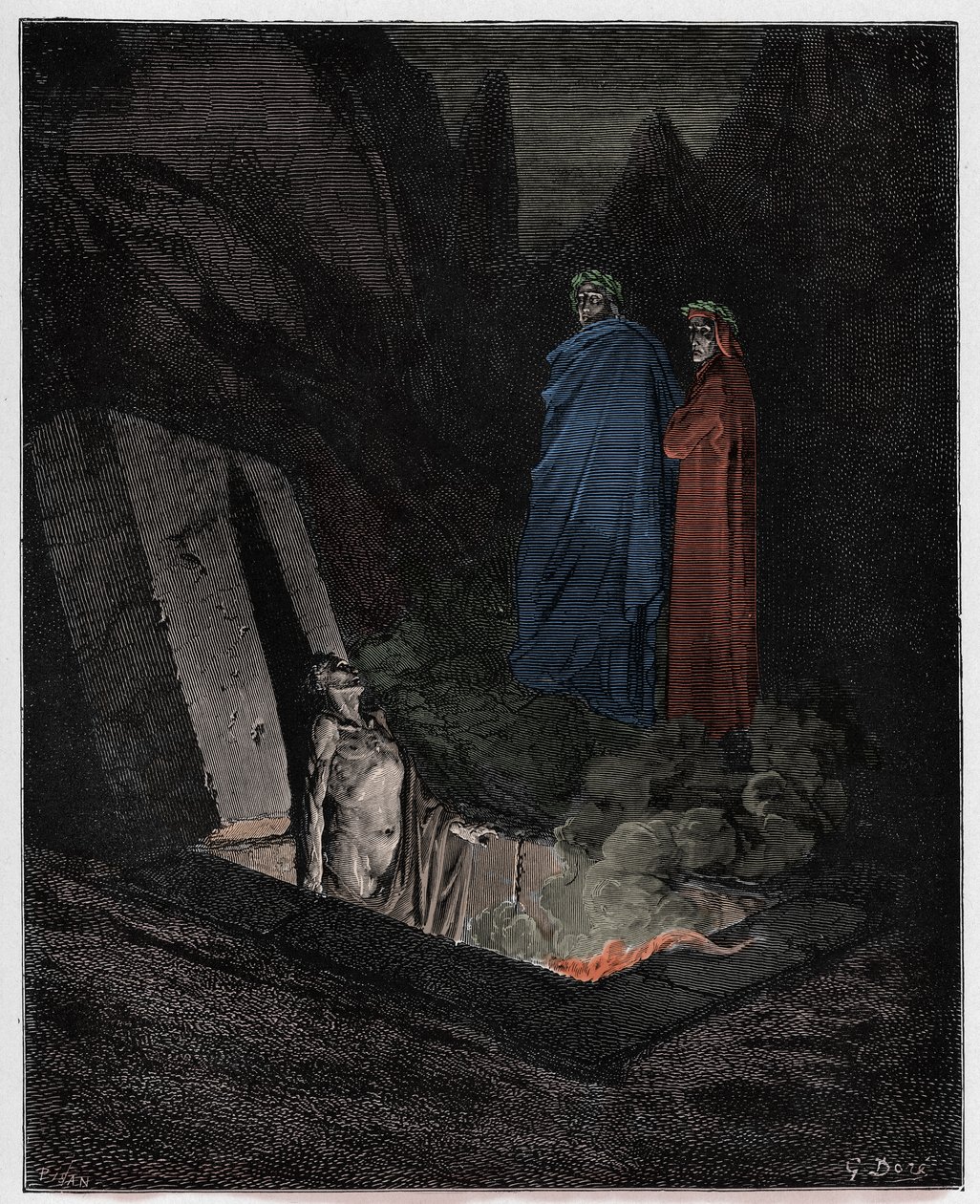 Infierno, Canto 10: Farinata degli Uberti se dirige a Dante, ilustración de "La Divina Comedia" por Dante Alighieri, 1885 de Gustave Dore