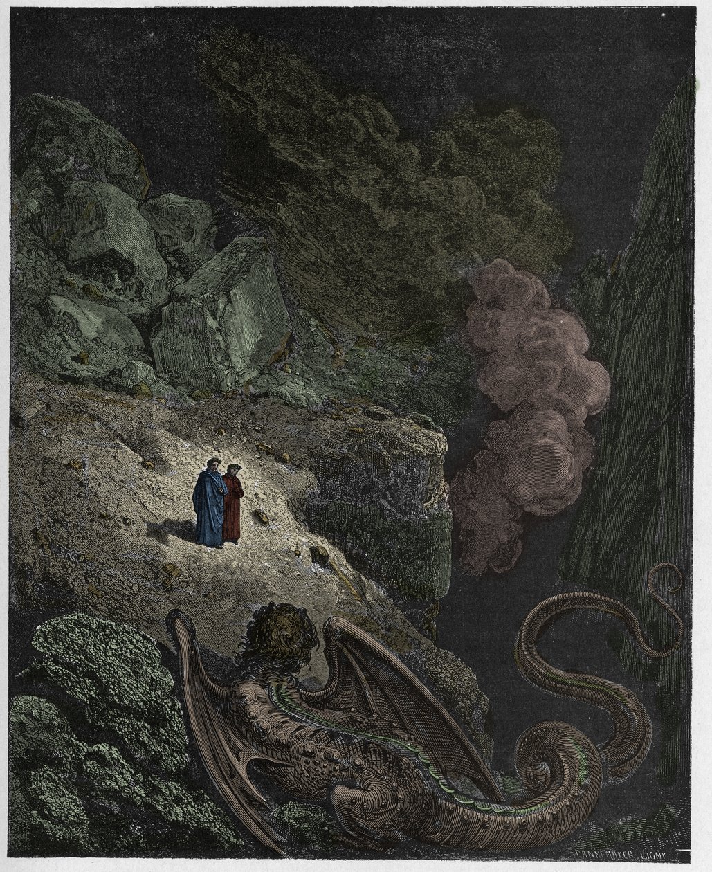 Infierno, Canto 17: Gerión, símbolo del engaño, ilustración de "La Divina Comedia" por Dante Alighieri, 1885 de Gustave Dore