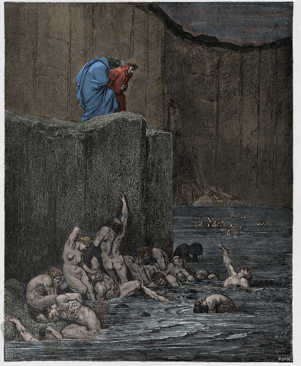 Infierno, Canto 18: Amantes y aduladores en el octavo círculo, ilustración de "La Divina Comedia" por Dante Alighieri, 1885 de Gustave Dore