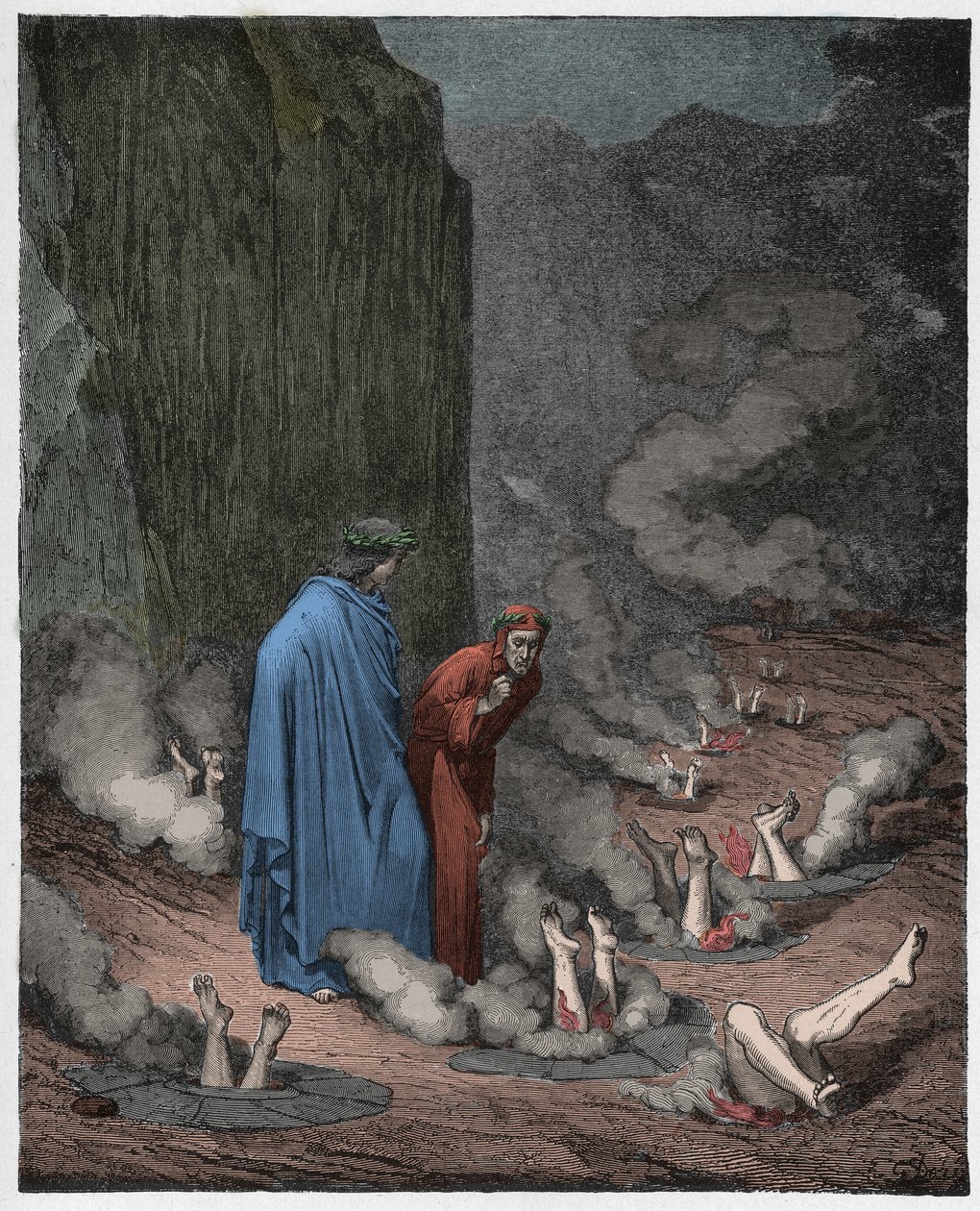 Infierno, Canto 19: Dante reprende al Papa Nicolás III de Gustave Dore