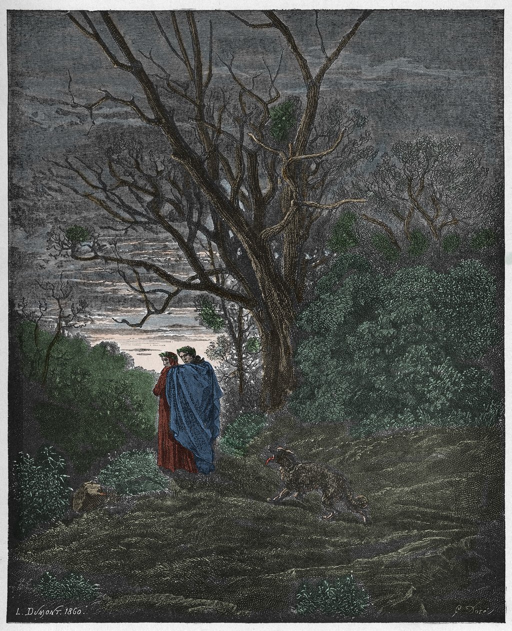 Infierno, Canto 1: Aparece la loba, ilustración de "La Divina Comedia" por Dante Alighieri, 1885 de Gustave Dore