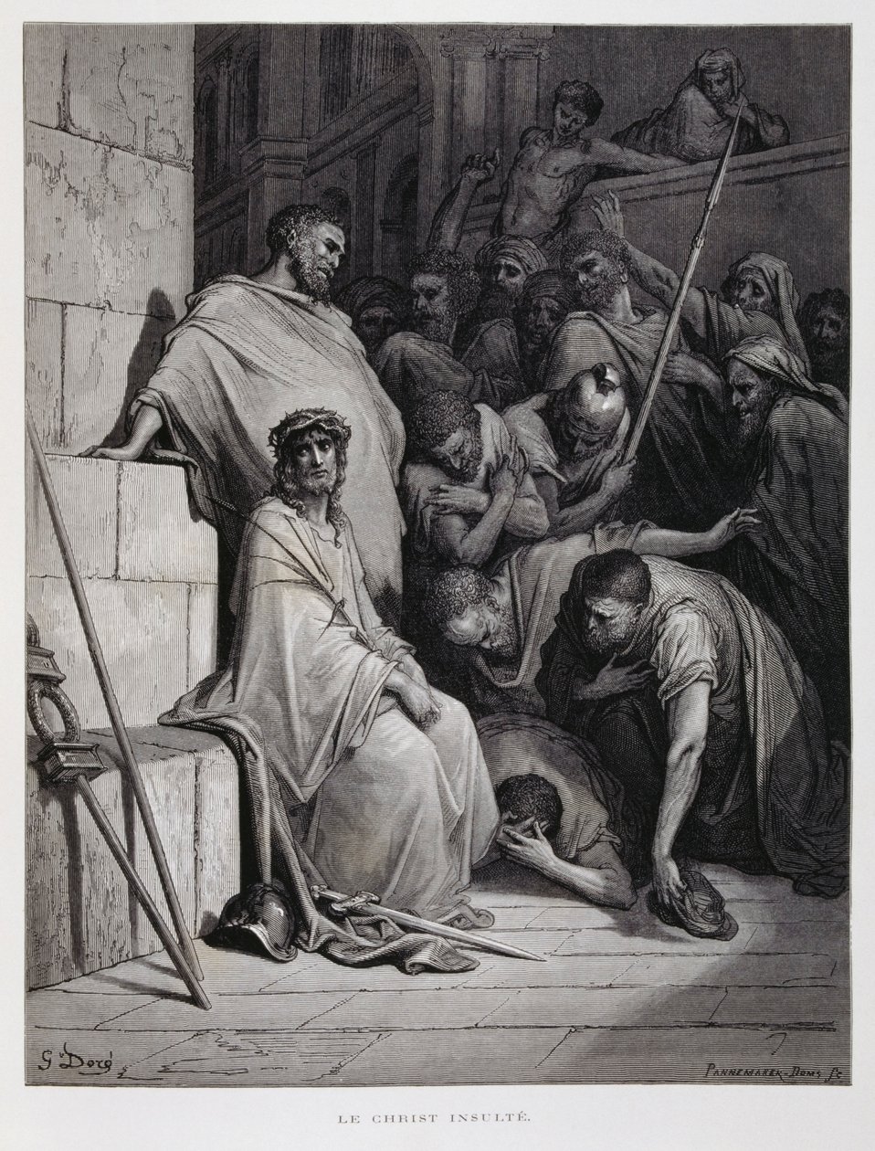 Insultos a Cristo durante su juicio, Ilustración de la Biblia de Dore de Gustave Dore