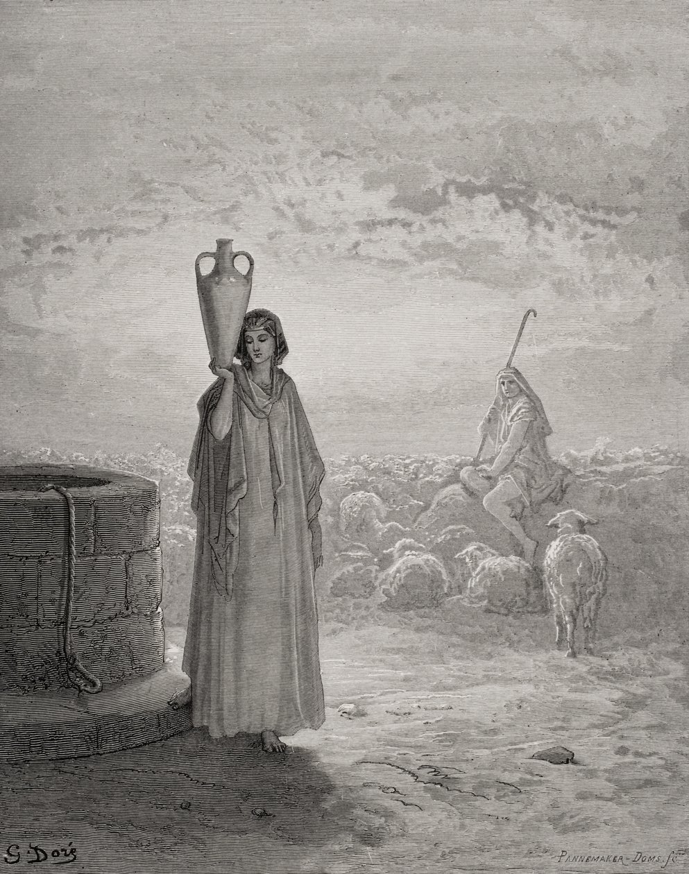 Jacob cuidando el rebaño de Labán, ilustración de 