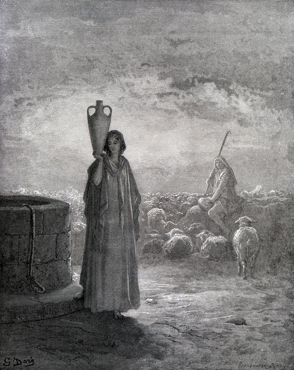 Jacob cuidando los rebaños de Labán de Gustave Dore